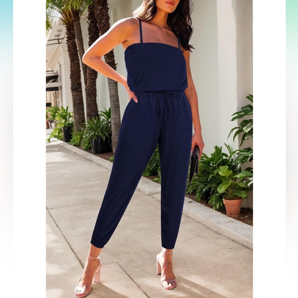 Navy Blue Tube Top Romper Jumpsuit